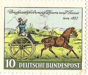 Марка Deutsche Bundespost 1952 года с изображением кариола Турн-унд-Таксис | Hobby Keeper Articles