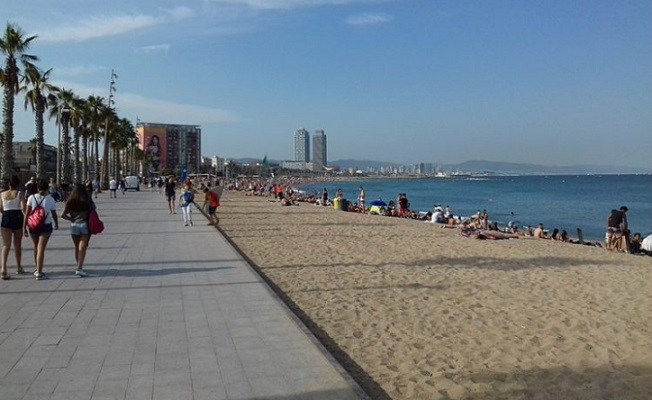 Пляж Барселонетта, видны Олимпийский порт и два небоскреба — Отель Arts и офис Mapfre | Hobby Keeper Articles