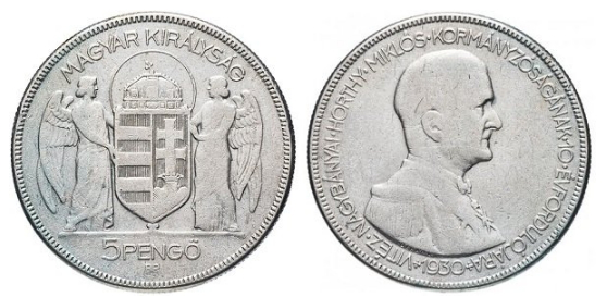 5 penge. The Kingdom of Hungary. 1930. 10th anniversary of the regency of Admiral Horthy. Silver. 25 gr | Hobby Keeper Articles