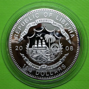 Silver Coin 100 dollars obverse, 2008, Republic of Liberia | Hobby Keeper Articles