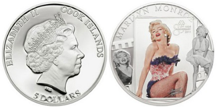 Coin 5 dollars, 2011, the cook Islands, with Marilyn Monroe on the reverse | Hobby Keeper Articles
