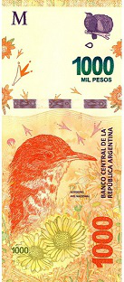 1000 peso banknote with the Image of the Red Stove Bird, Argentina, 2017 | Hobby Keeper Articles