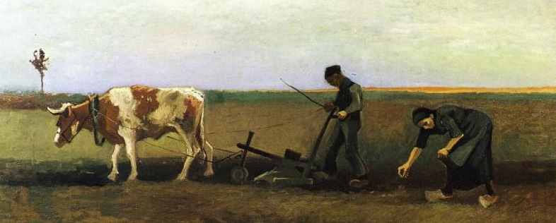 The picture of "Ploughman with woman planting potatoes" by van Gogh | Hobby Keeper Articles