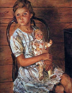 Painting " A girl with a doll (Portrait of Tatulya)", 1937 | Hobby Keeper Articles