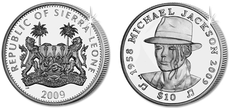 10 dollar coin with M. Jackson on the obverse, 2009, Sierra Leone | Hobby Keeper Articles