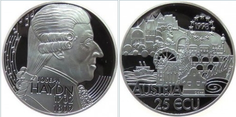 Монета Австрии 25 экю с изображением Гайдна | Hobby Keeper Articles