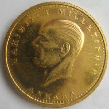 Золотая монета, аверс с изображением Кемаля Ататюрка, 1971, Турция | Hobby Keeper Articles