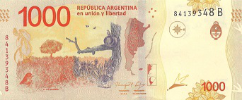 Argentina 1000 Peso banknote, 2017, reverse side | Hobby Keeper Articles