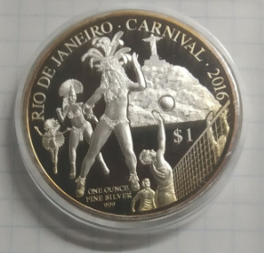 1 dollar coin, reverse shows Rio de Janeiro carnival, 2016, Fiji | Hobby Keeper Articles